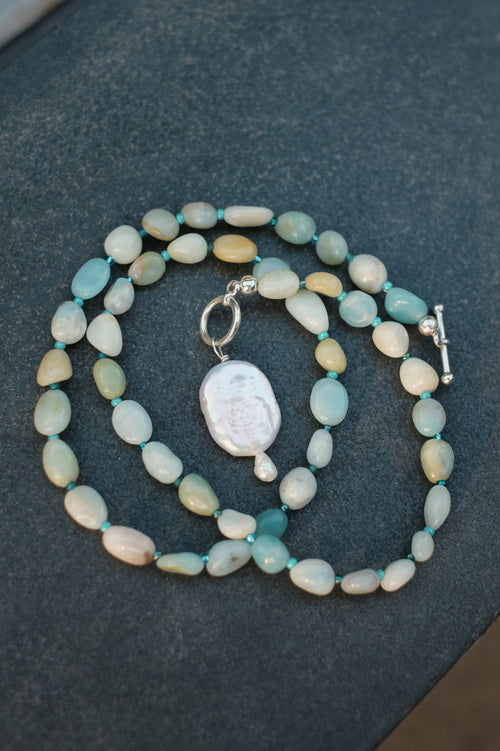 Amazonite + Baroque Pearl Necklace