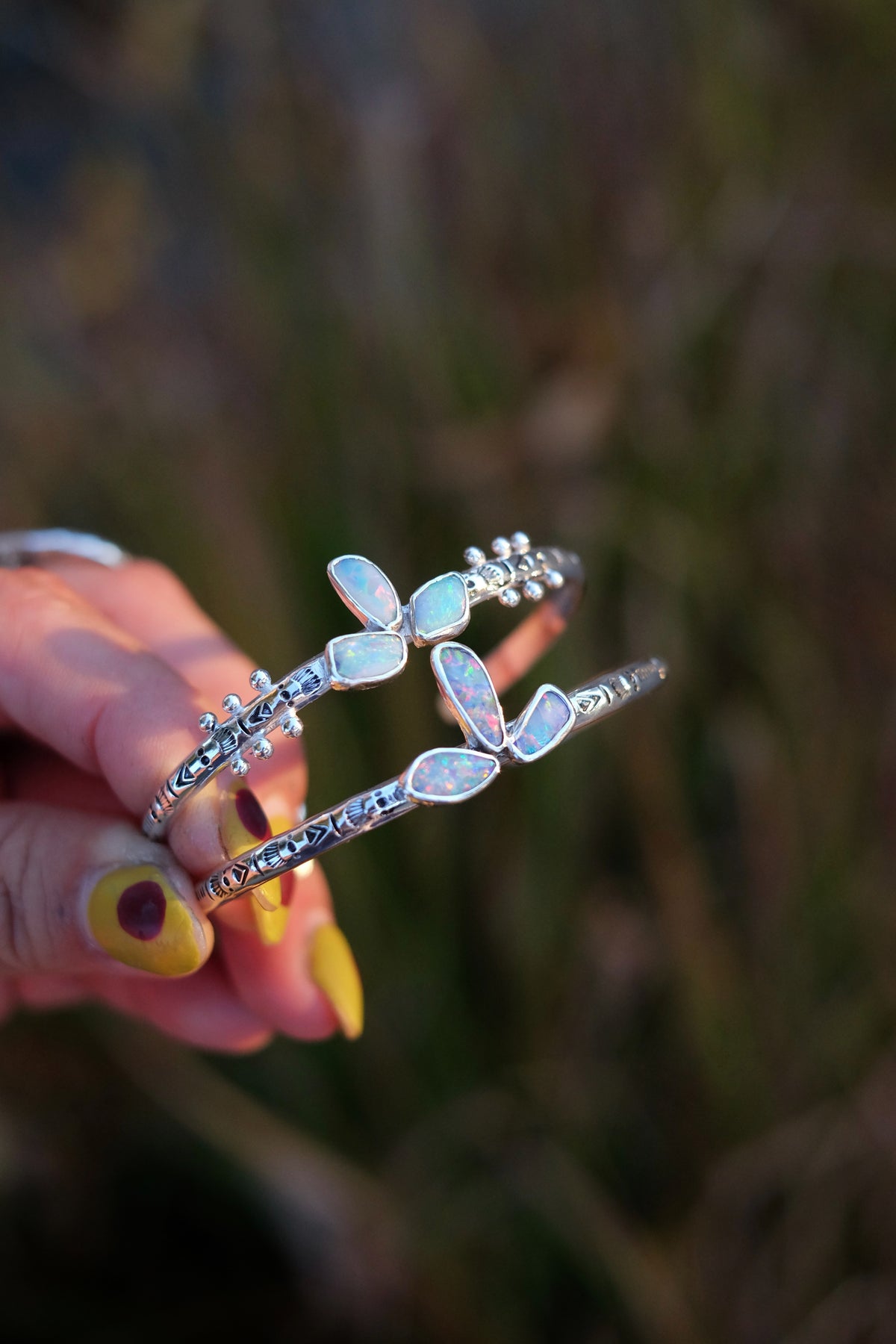 Coober Pedy Opal + Silver Dot Cuff
