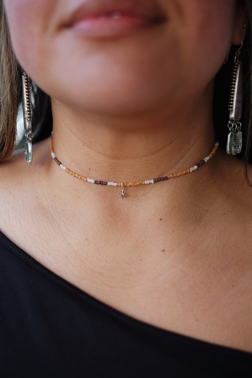 Natural Seed Bead Necklace with Sterling Star Charm