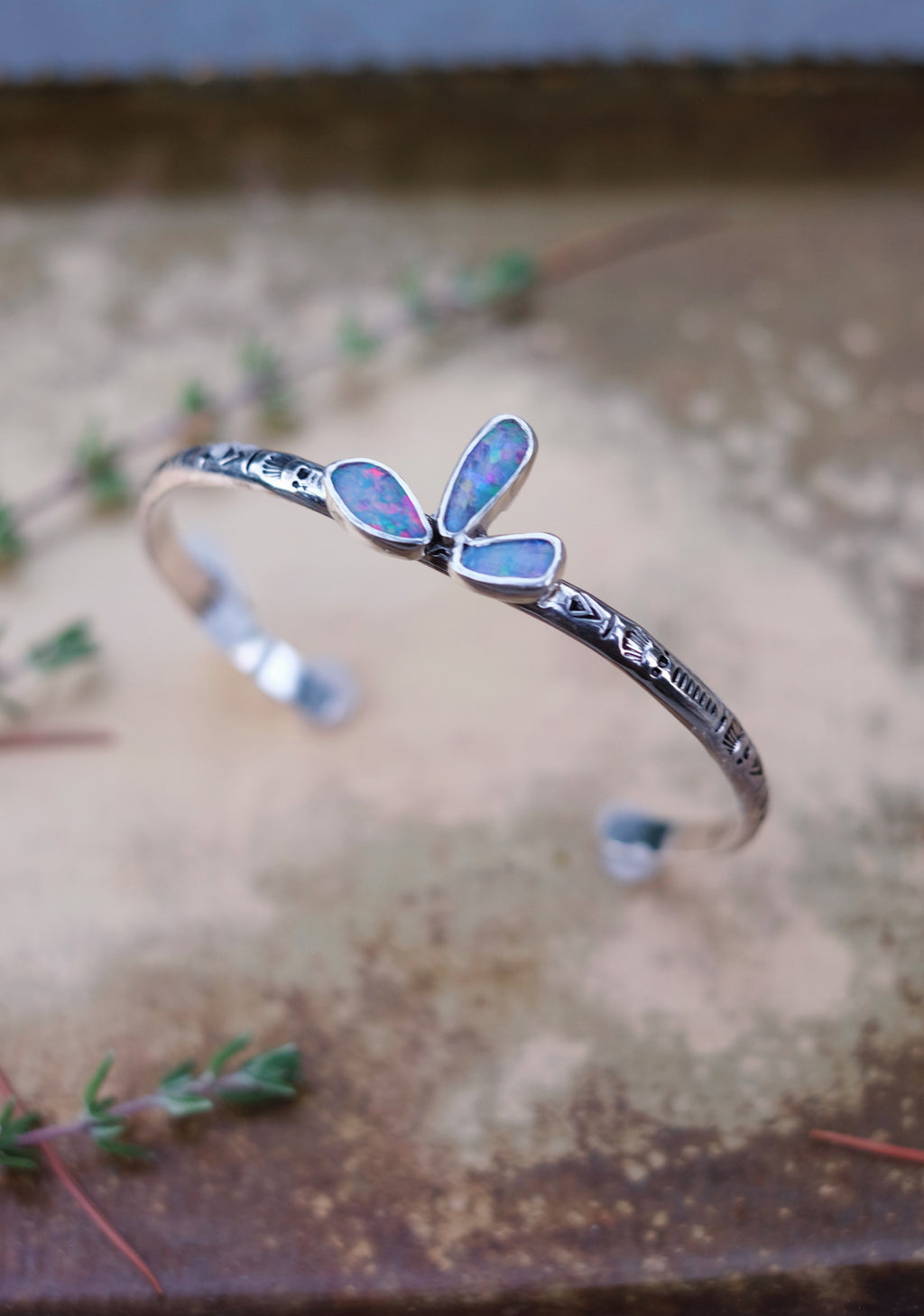 Coober Pedy Opal Hand-Stamped Cuff
