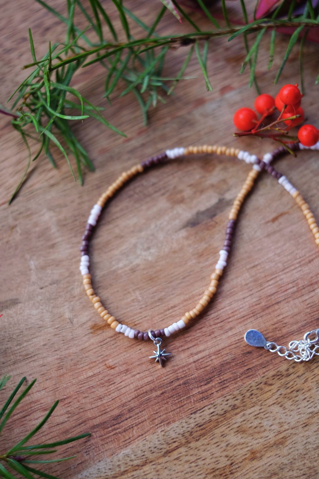 Natural Seed Bead Necklace with Sterling Star Charm