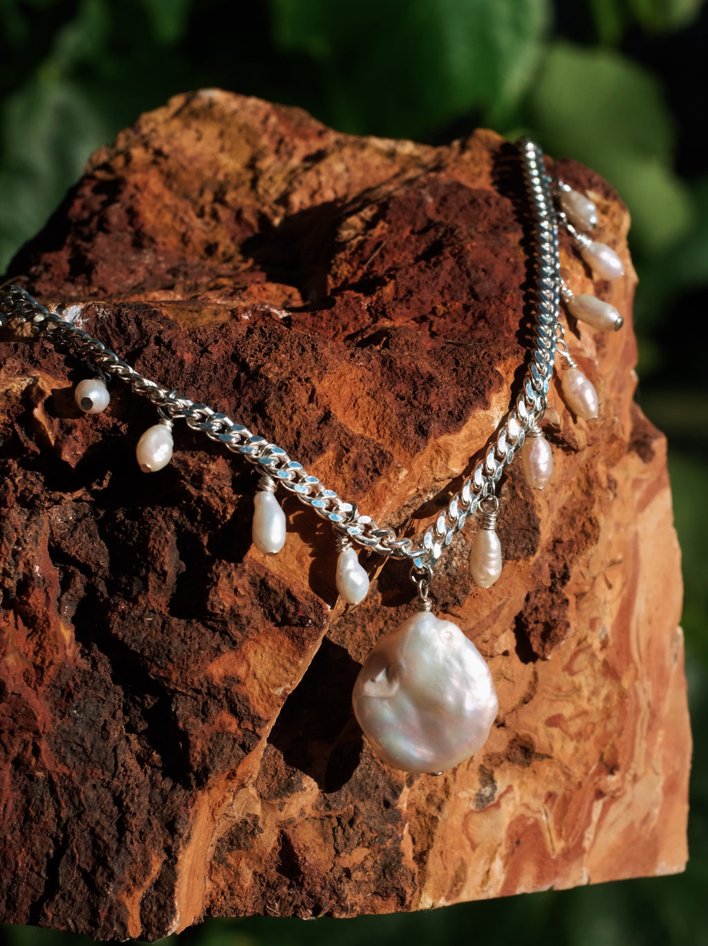 Freshwater Pearl Sterling Silver Curb Chain Necklace
