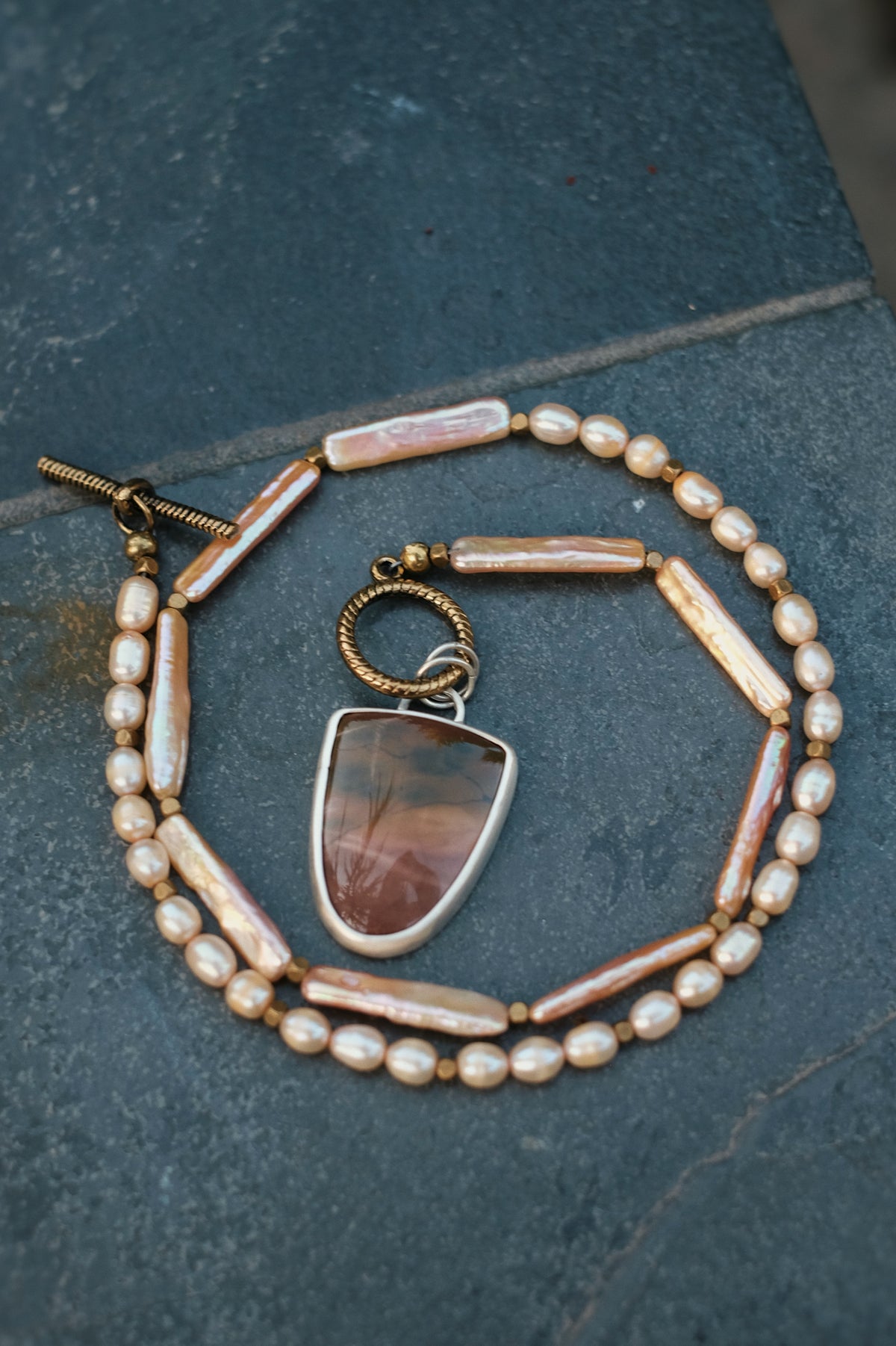 Imperial Jasper + Biwa Pearl Necklace