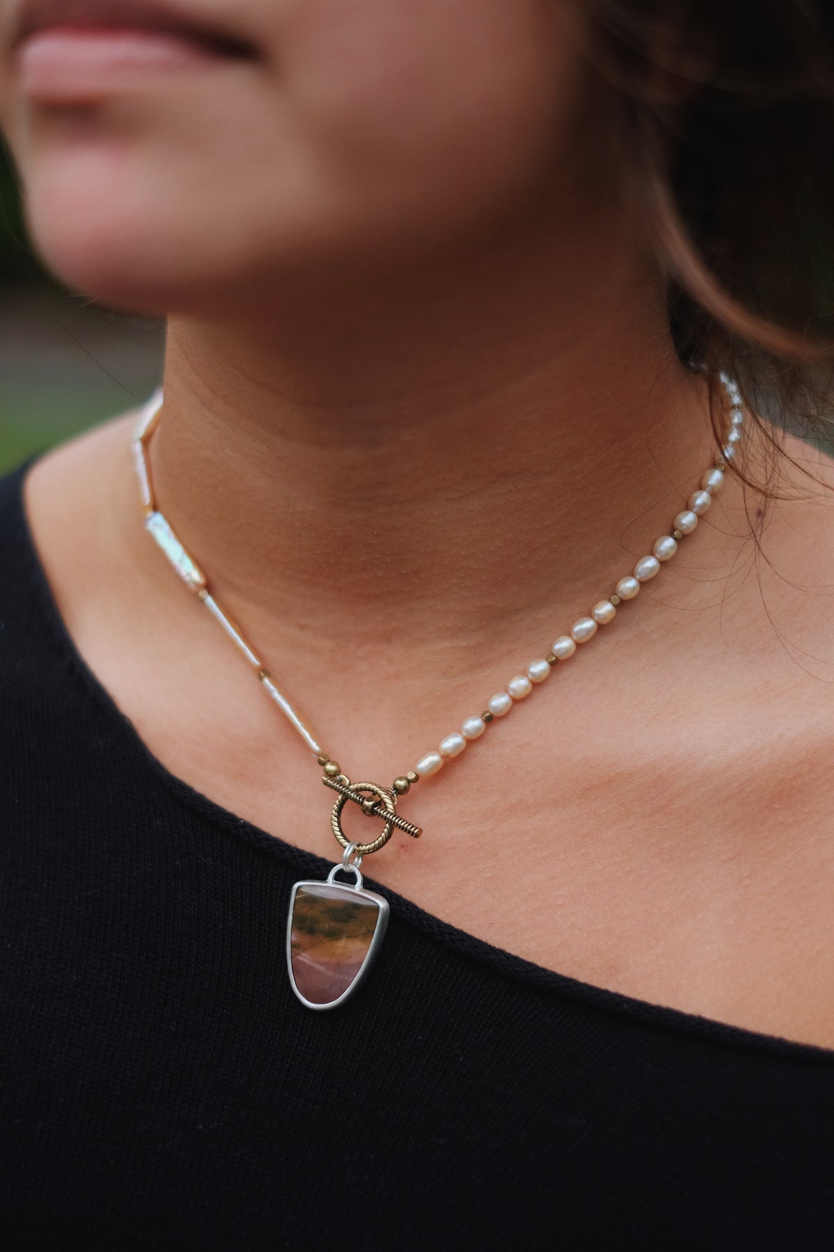 Imperial Jasper + Biwa Pearl Necklace