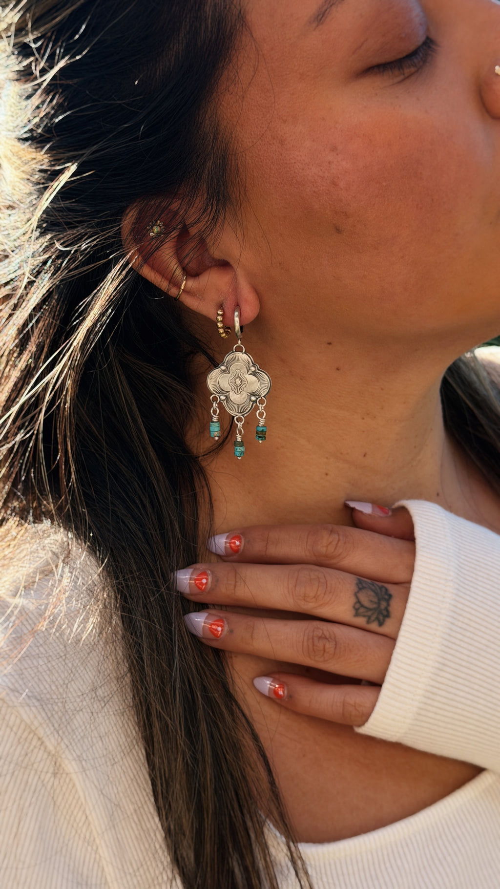Stamped Turquoise Huggie Earrings (Made-to-Order)
