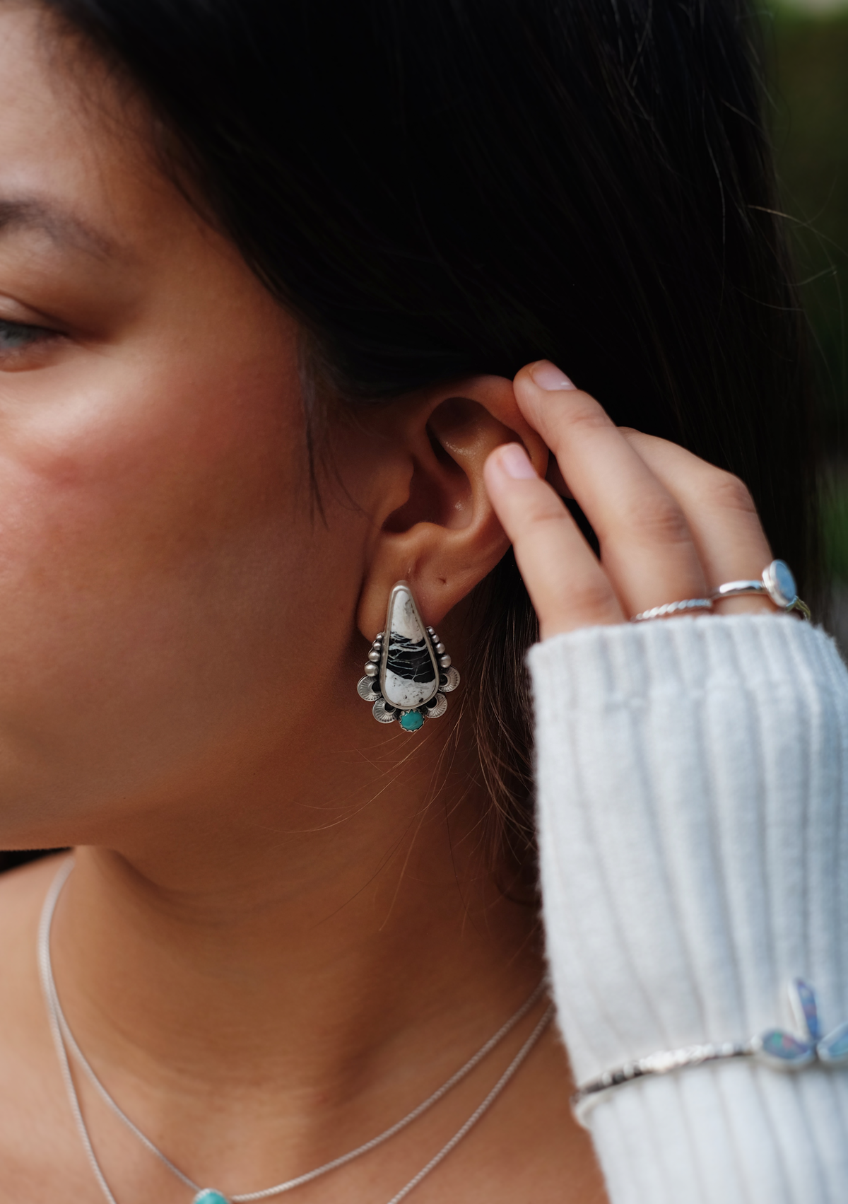 White Buffalo + Campitos Turquoise Stud Earrings