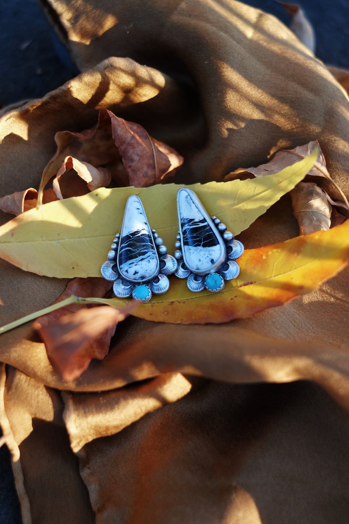 White Buffalo + Campitos Turquoise Stud Earrings