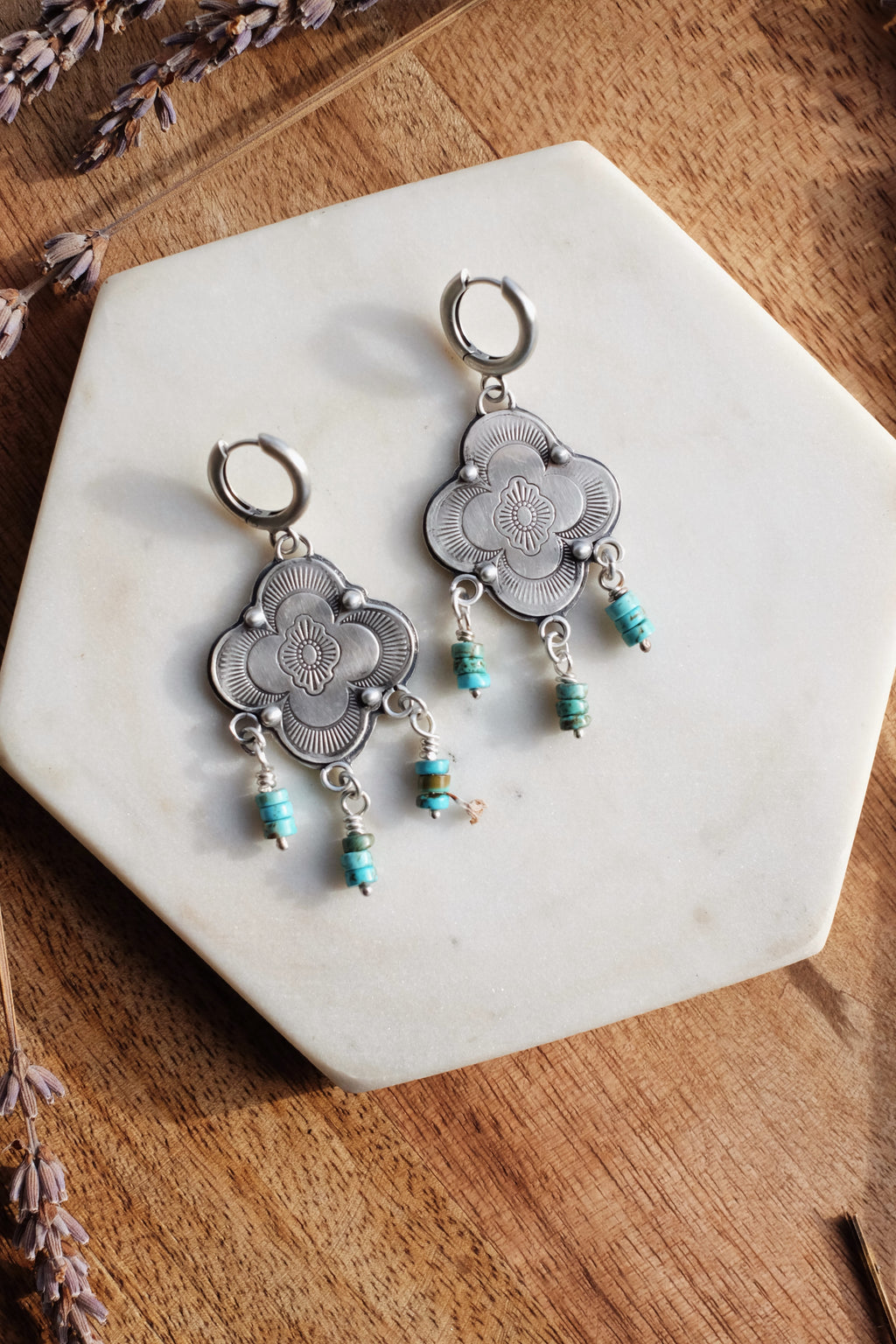 Stamped Turquoise Huggie Earrings (Made-to-Order)