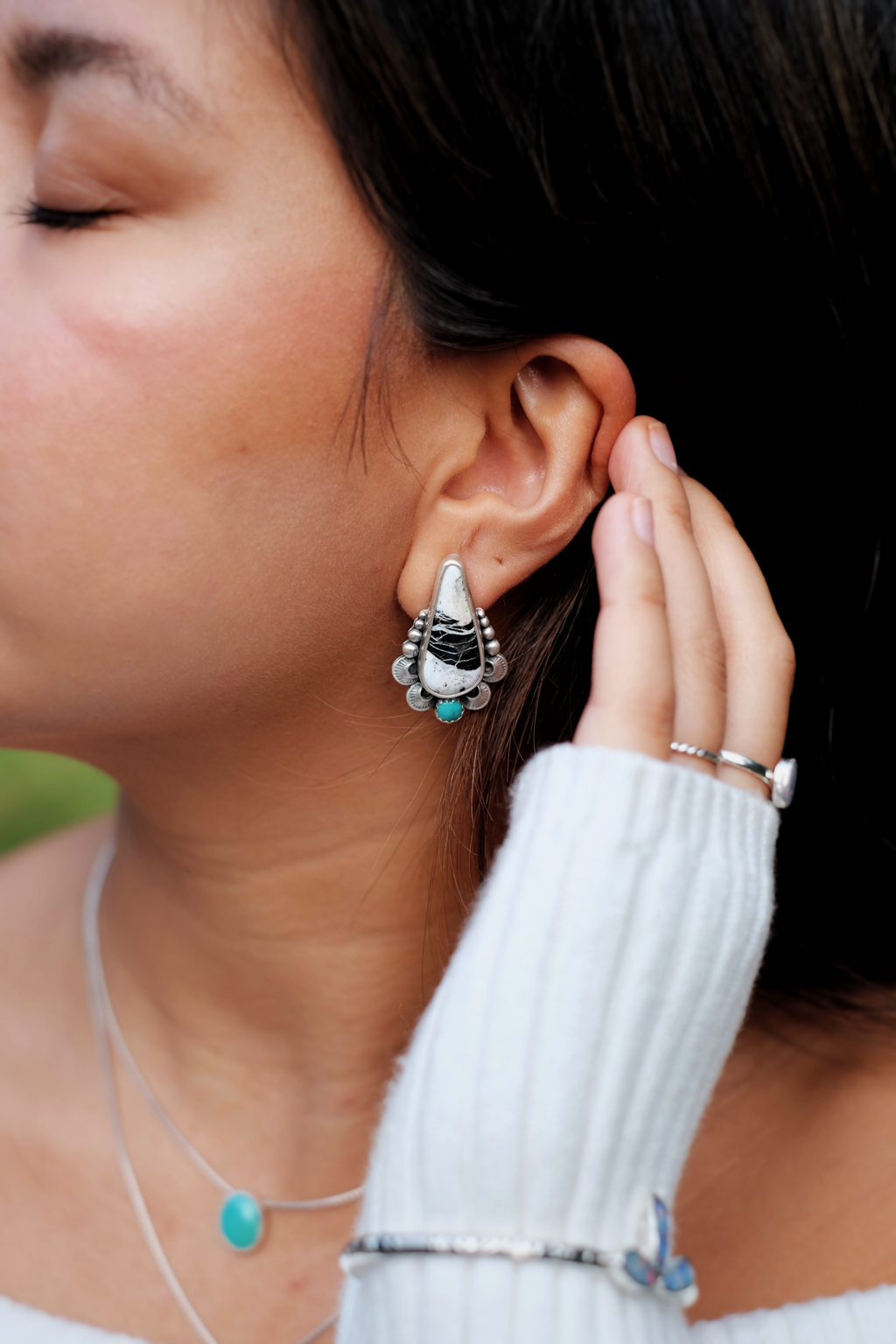 White Buffalo + Campitos Turquoise Stud Earrings