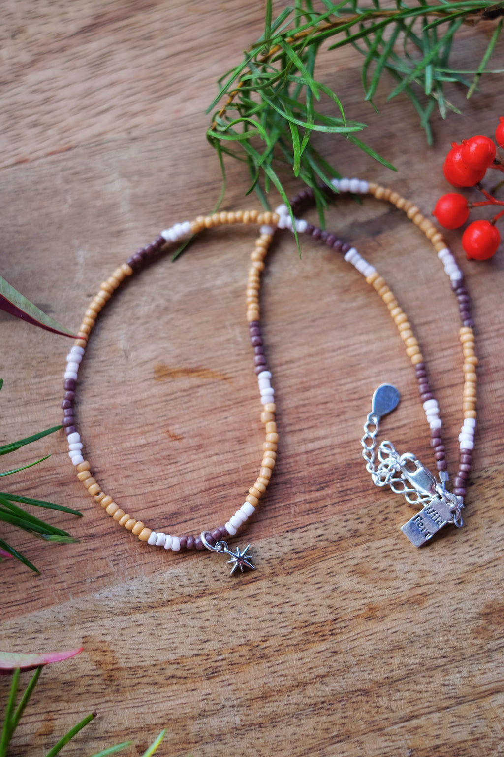 Natural Seed Bead Necklace with Sterling Star Charm