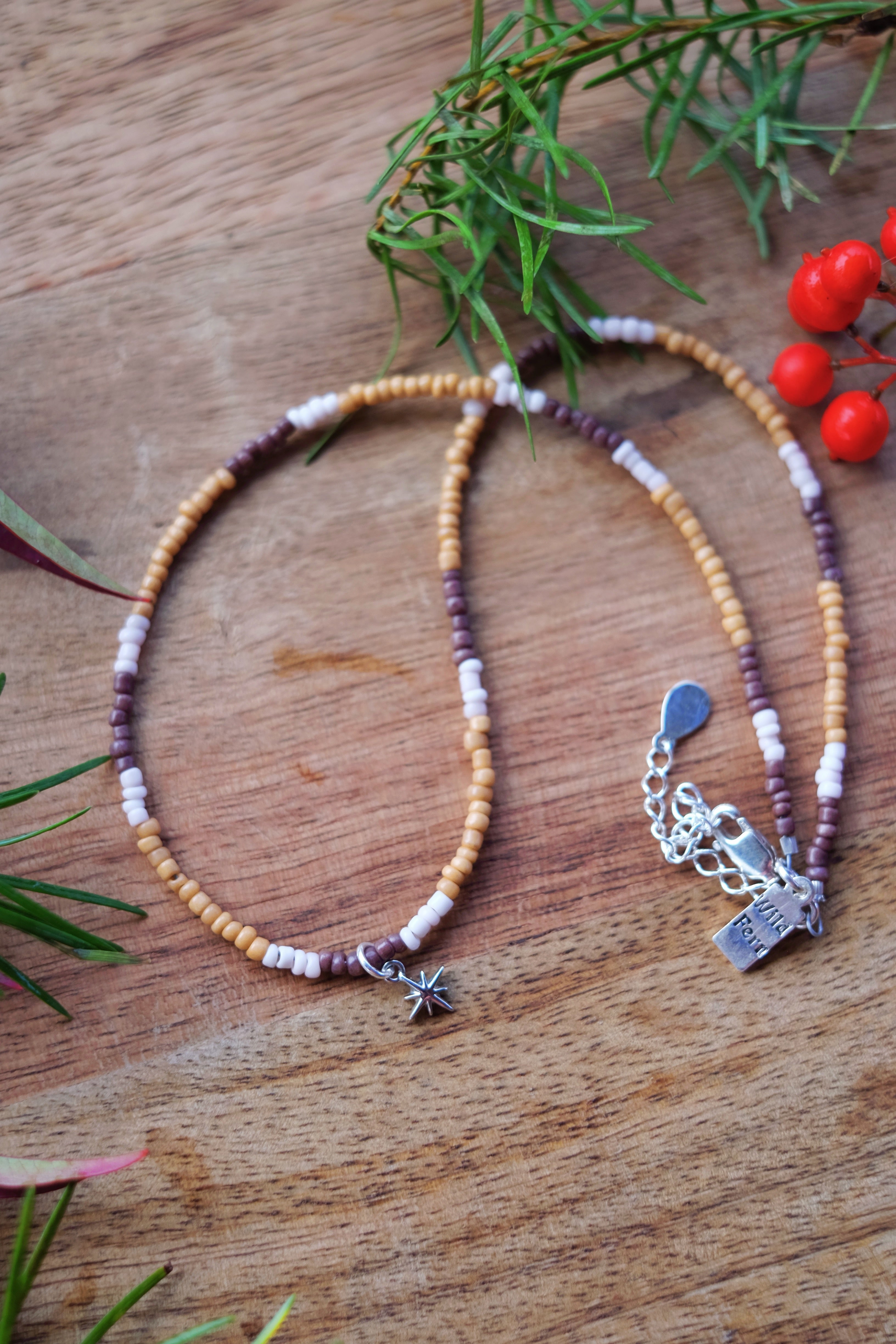 Natural Seed Bead Necklace with Sterling Star Charm