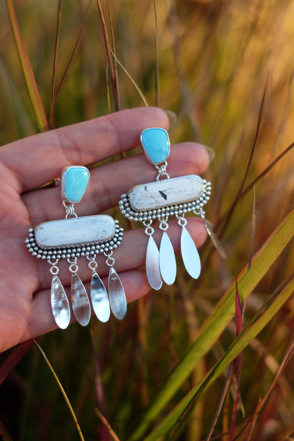 Lone Mountain Turquoise + White Buffalo Statement Earrings