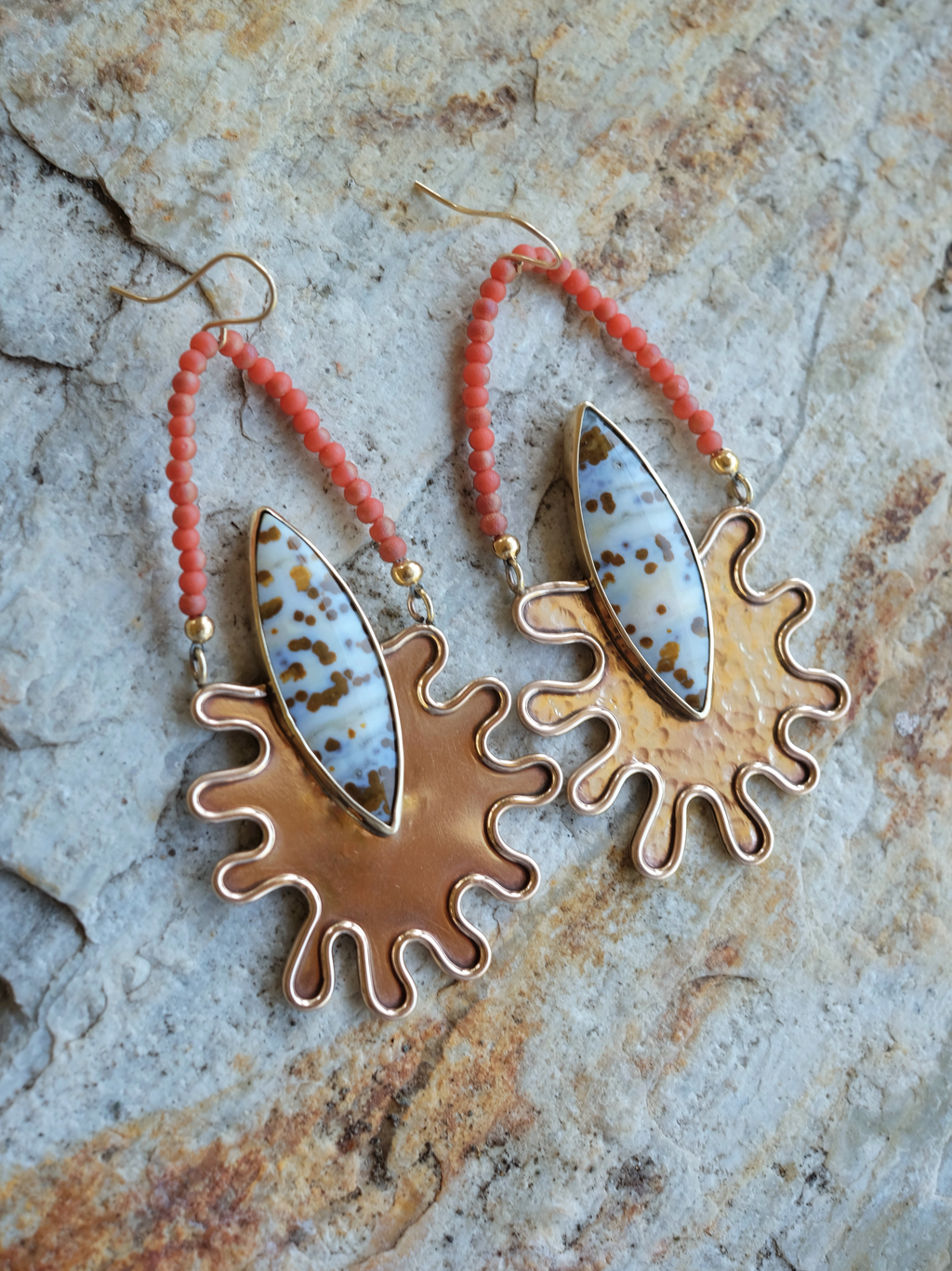 Ocean Jasper Brass Squiggle Earrings