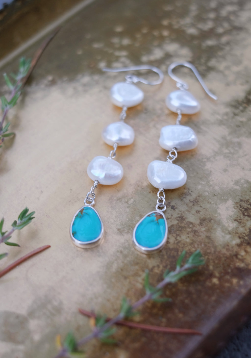 Sonoran Gem Turquoise + Pearl Earrings