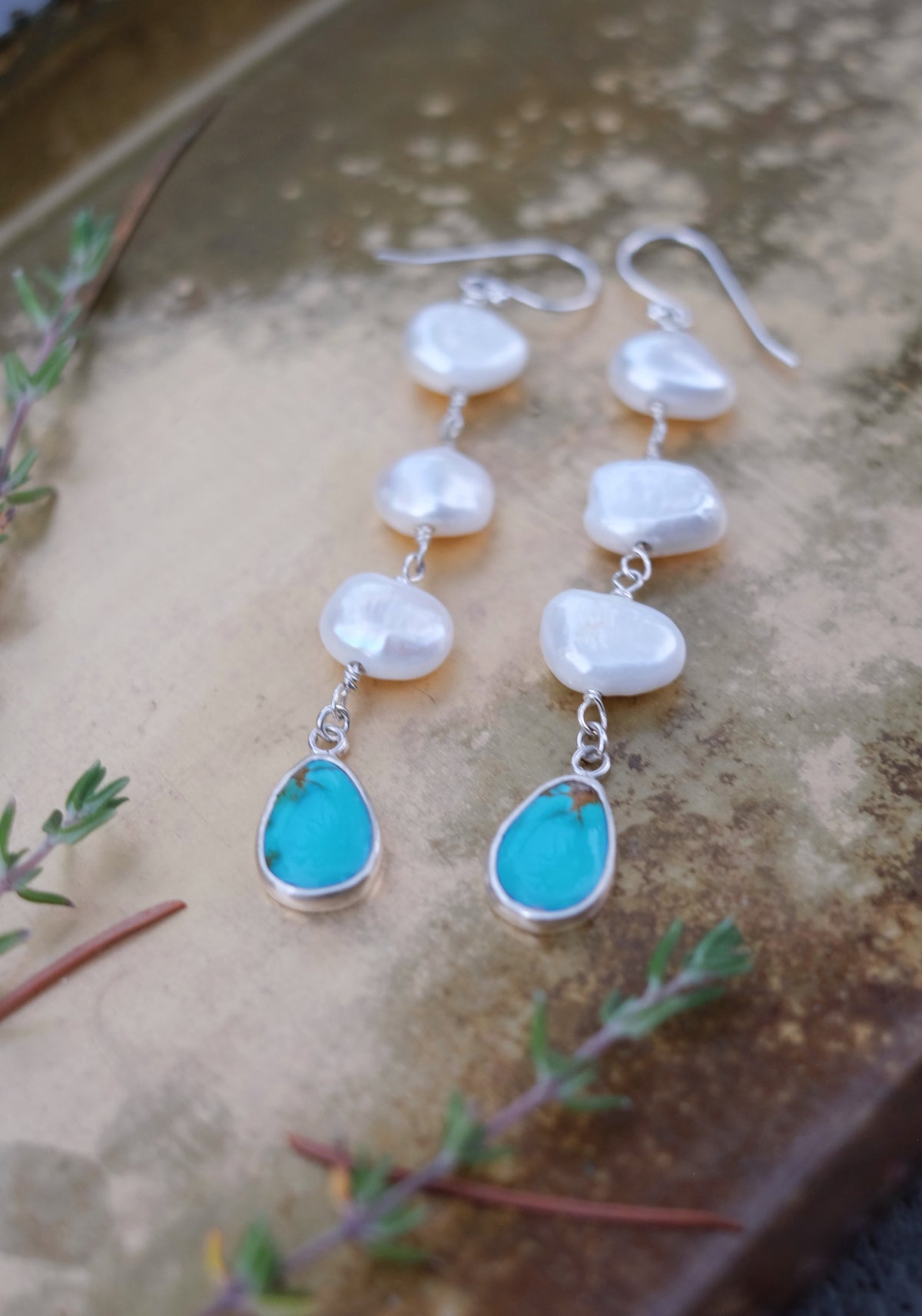 Sonoran Gem Turquoise + Pearl Earrings