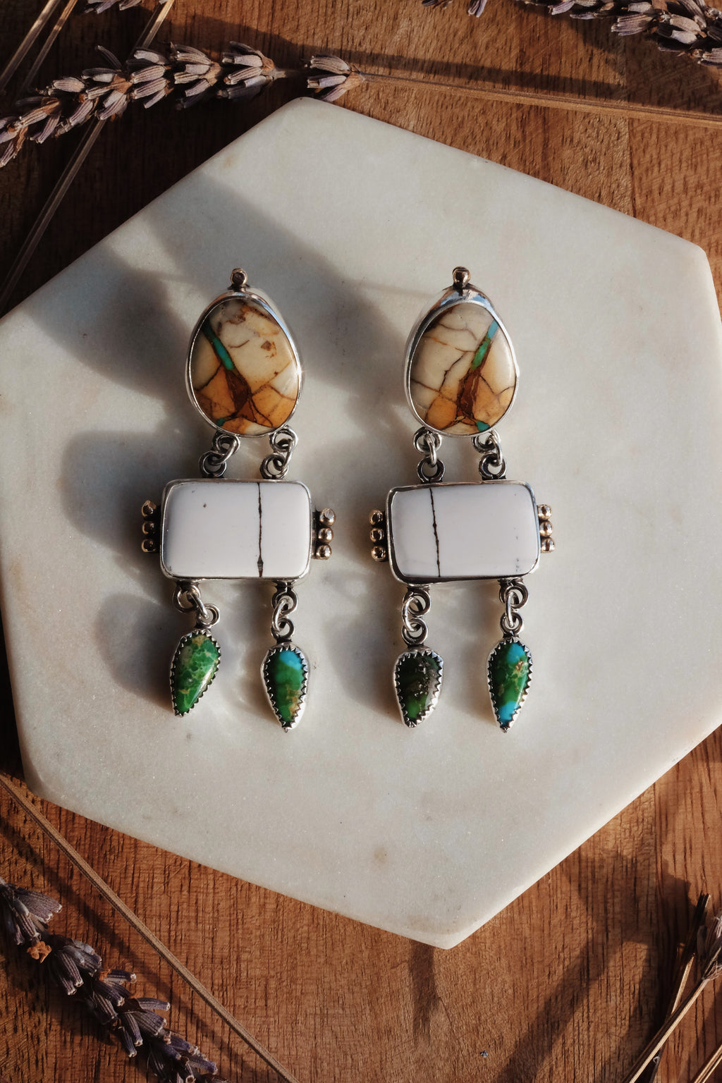 White Buffalo & Turquoise Stud Earrings