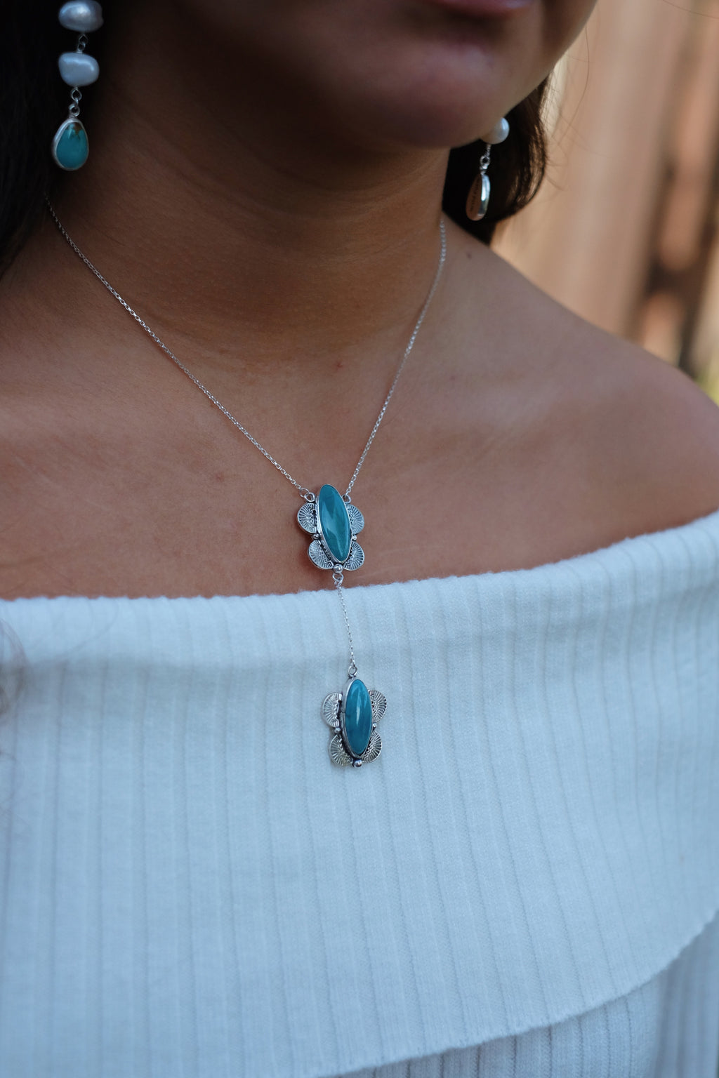 Chinese Turquoise Lariat Necklace