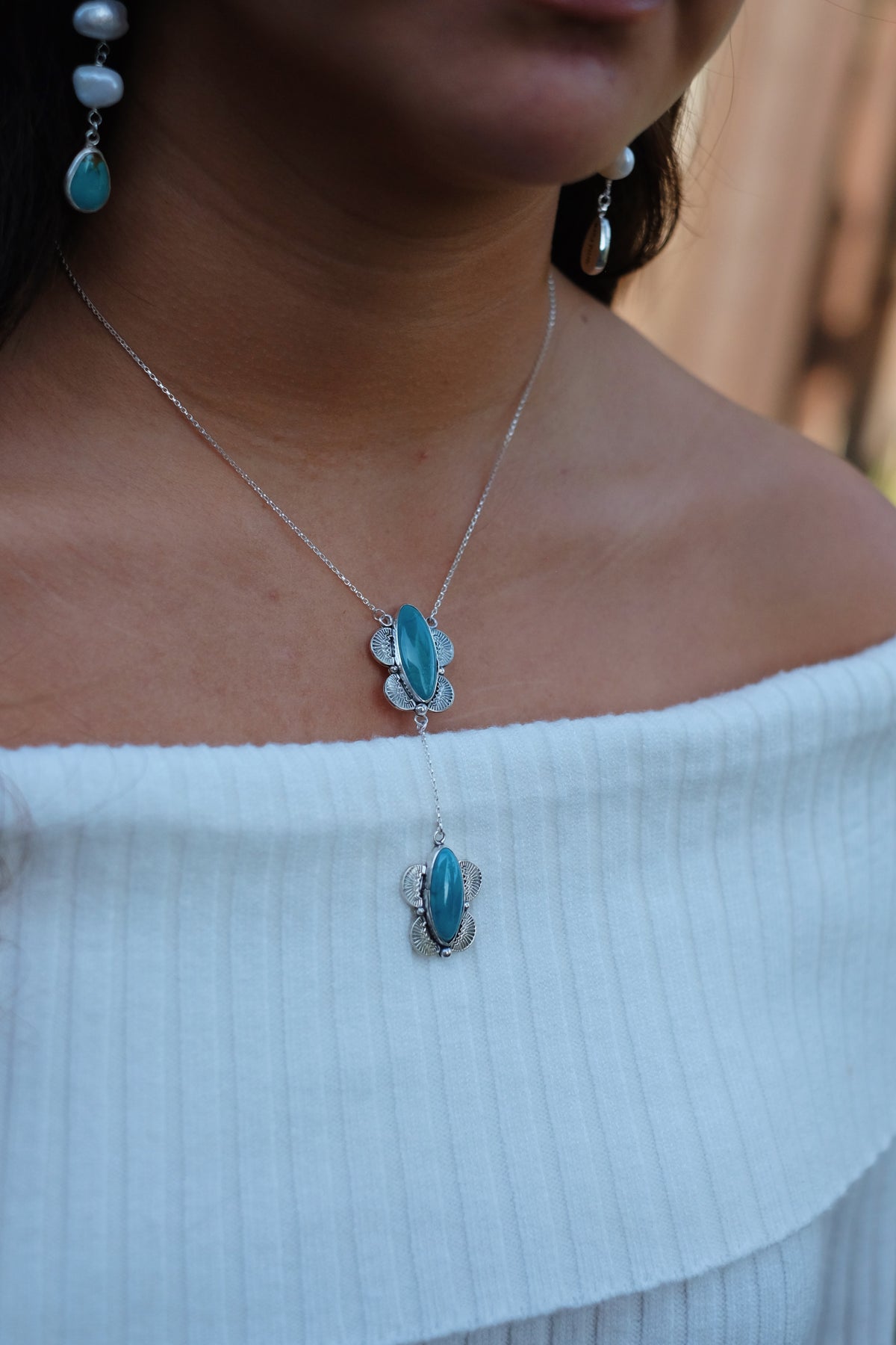 Chinese Turquoise Lariat Necklace