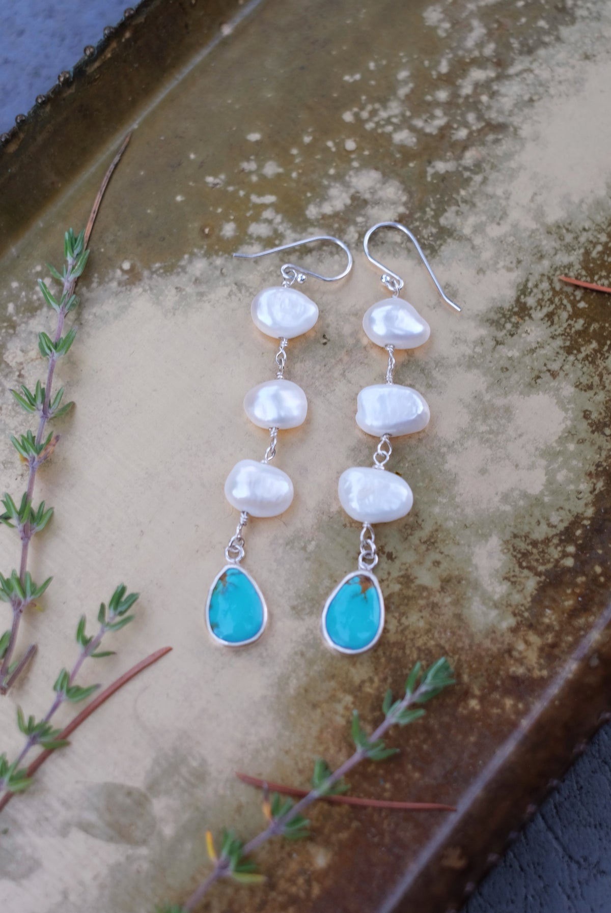Sonoran Gem Turquoise + Pearl Earrings