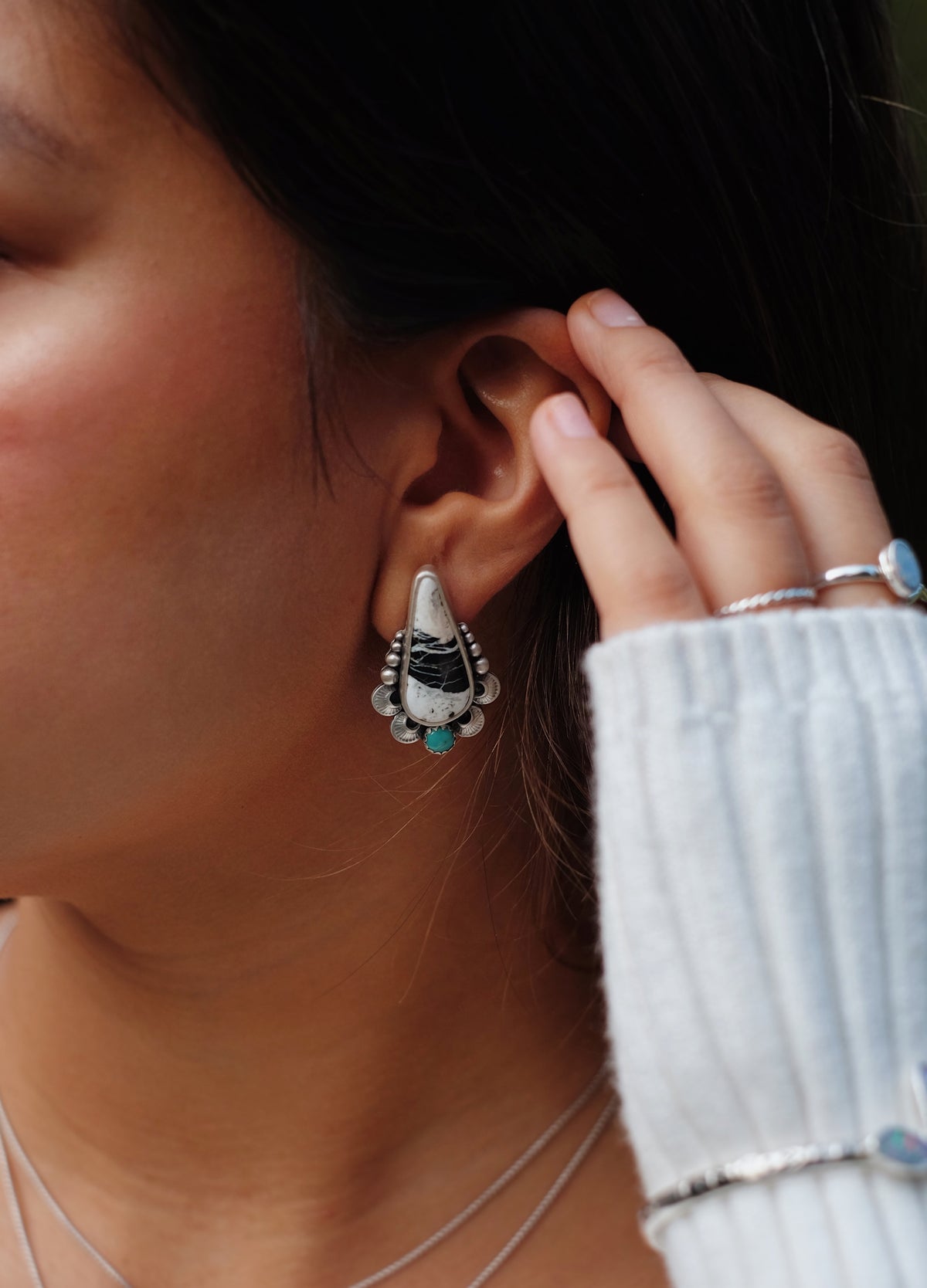 White Buffalo + Campitos Turquoise Stud Earrings