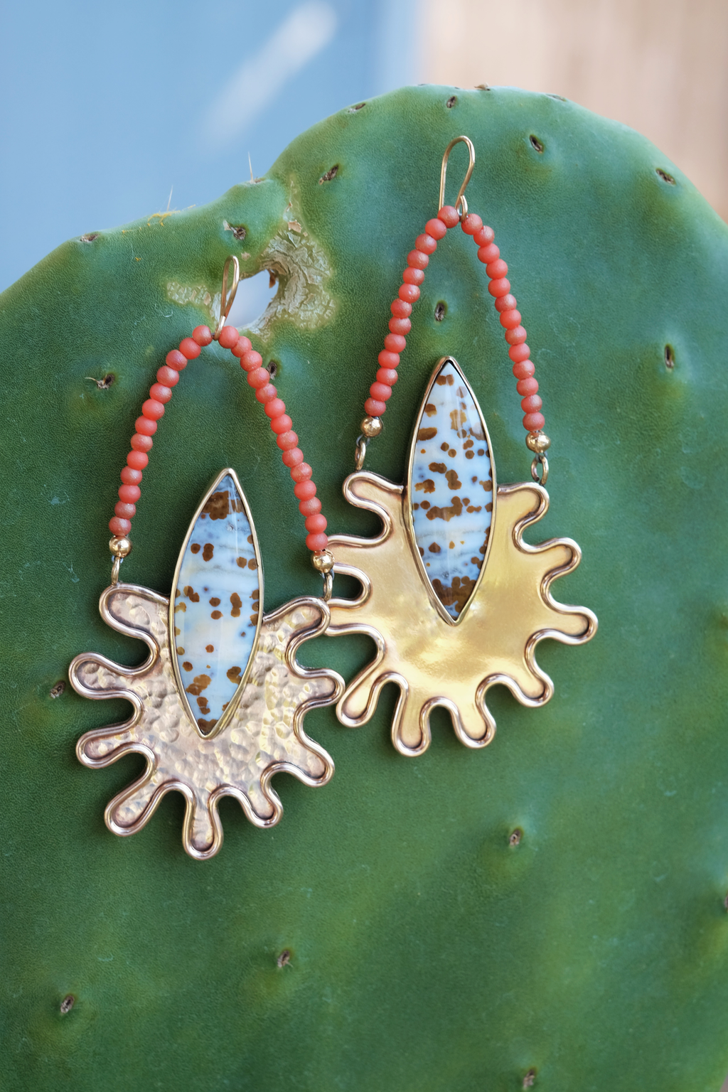 Ocean Jasper Brass Squiggle Earrings