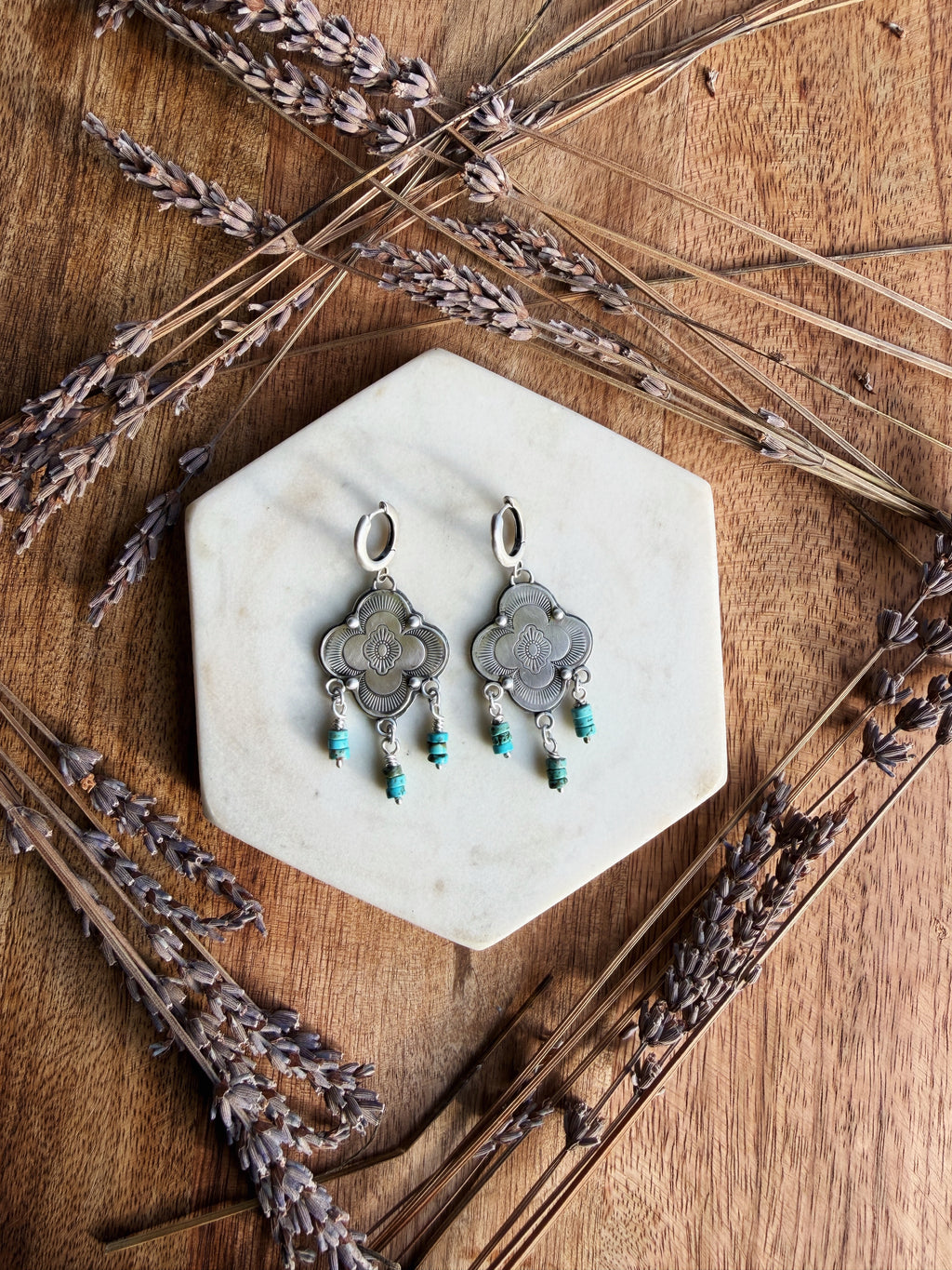 Stamped Turquoise Huggie Earrings (Made-to-Order)