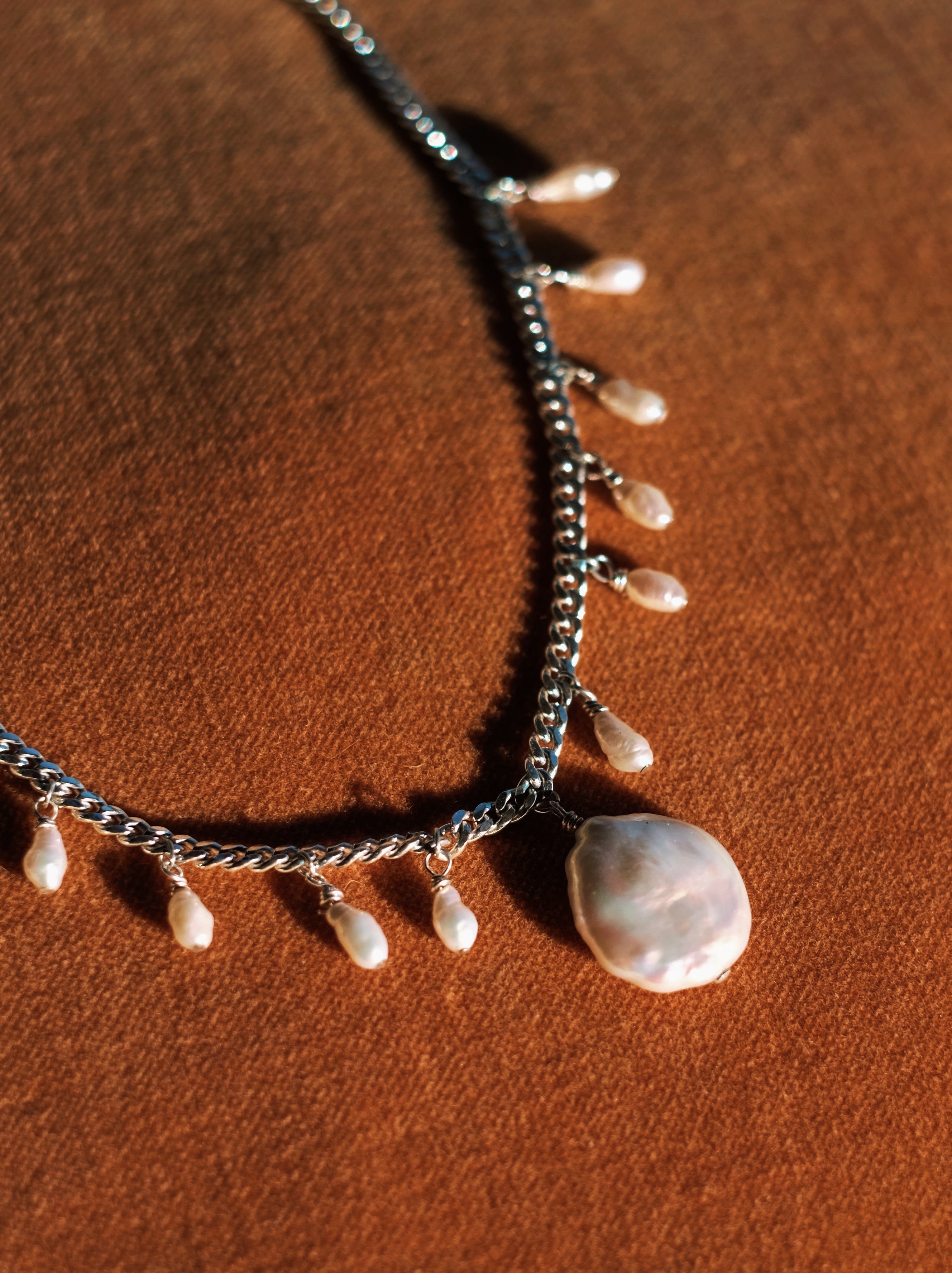 Freshwater Pearl Sterling Silver Curb Chain Necklace