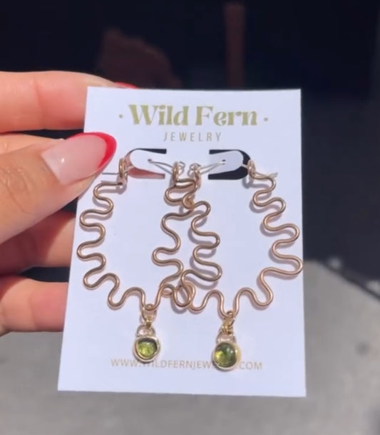 Bronze & Peridot Squiggly Hoops