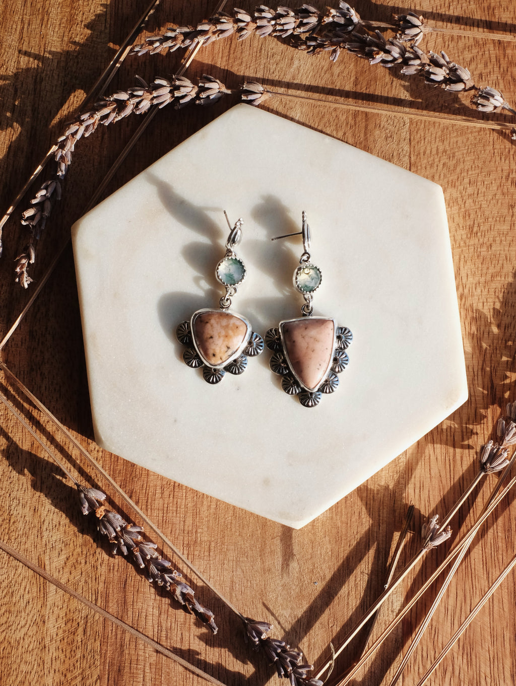 Moss Agate & Ocean Jasper Stud Earrings