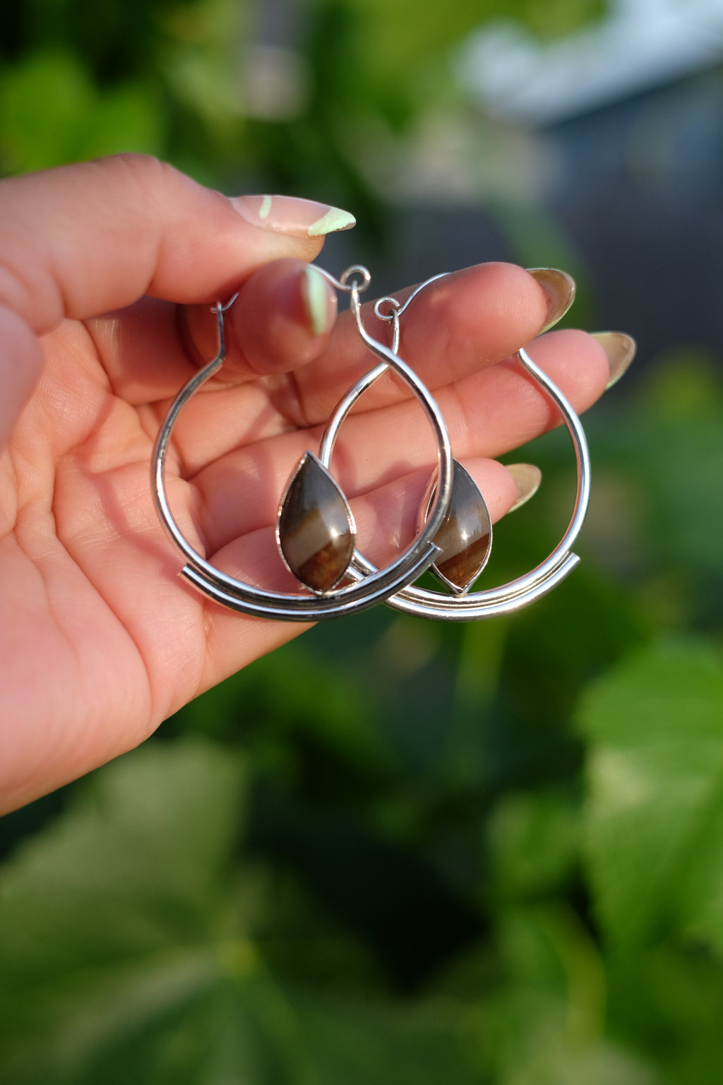 Polychrome Jasper Sterling Silver Hoop Earrings