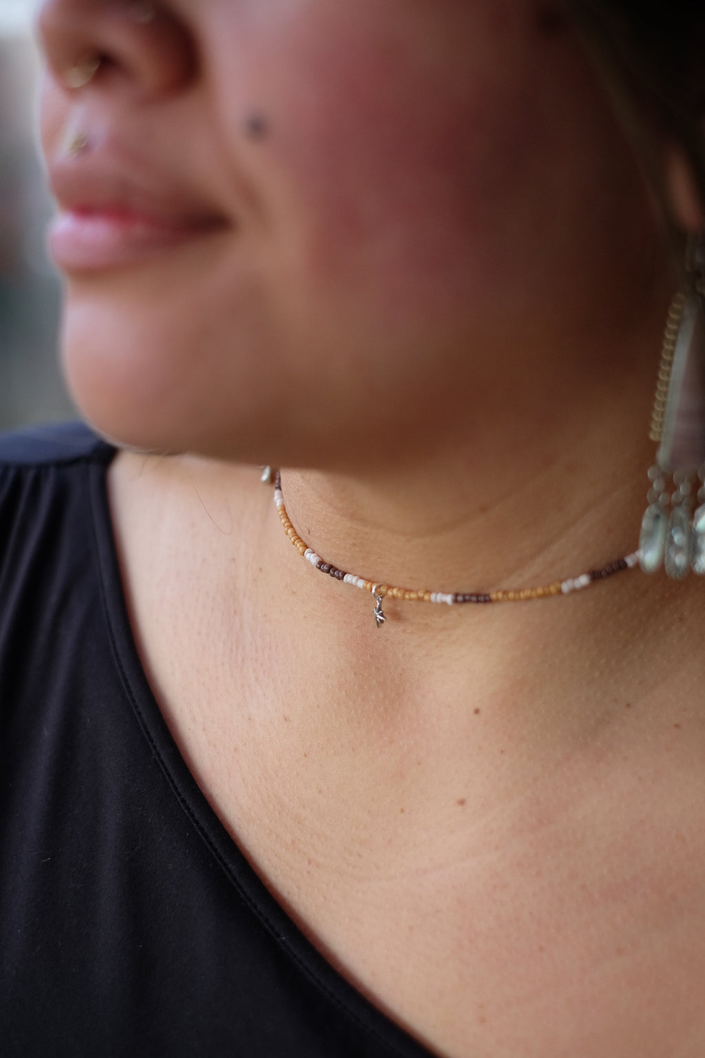 Natural Seed Bead Necklace with Sterling Star Charm