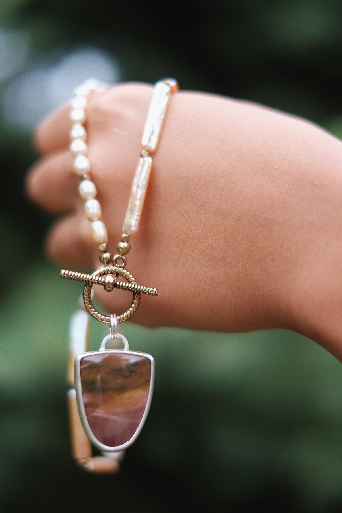 Imperial Jasper + Biwa Pearl Necklace