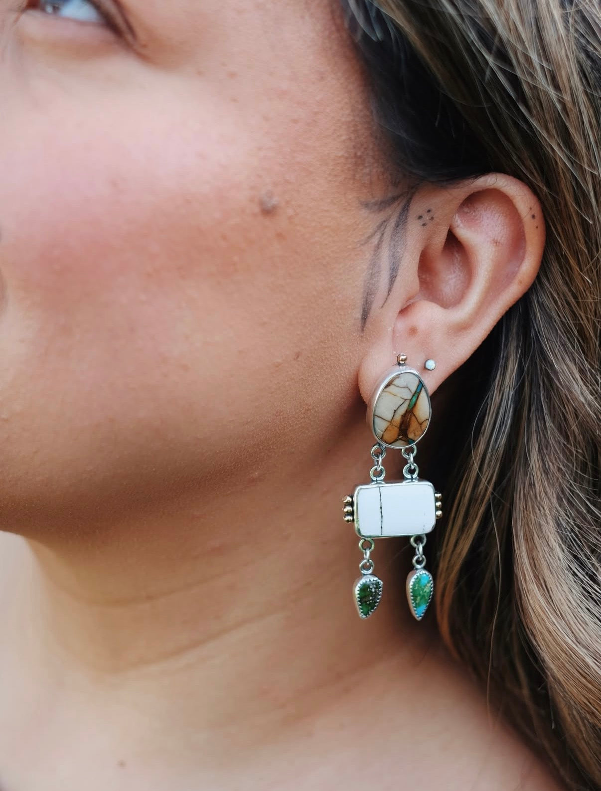 White Buffalo & Turquoise Stud Earrings